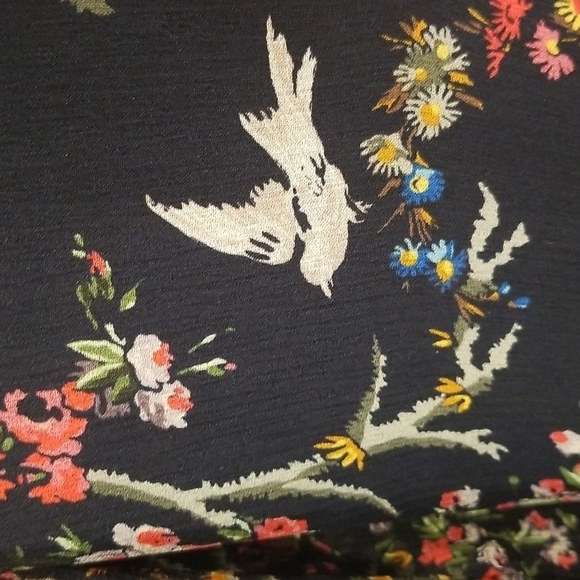 💕THE KOOPLES💕 Blue Bird Print Dress ~ Floral Long Sleeve 100% Silk Crepe Small - Picture 14 of 16